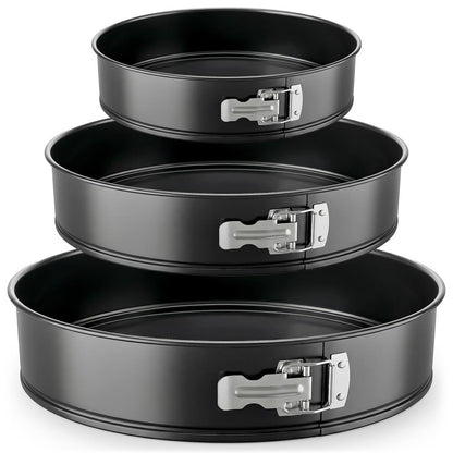 3-Piece Nonstick Springform Pan Set, Easy Release, Carbon Steel, Black