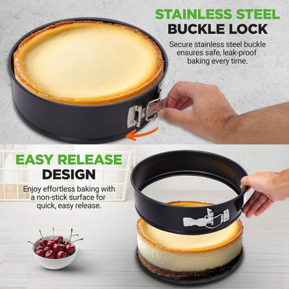 3-Piece Nonstick Springform Pan Set, Easy Release, Carbon Steel, Black