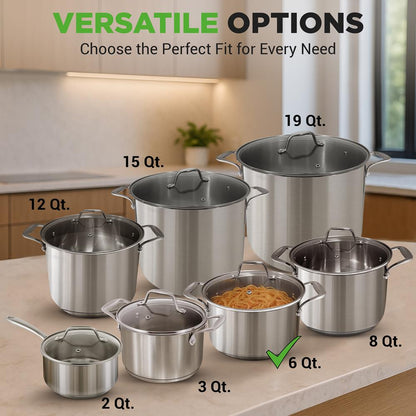 6-Quart Stockpot, Even Heat, Stainless Steel, See-Through Lid