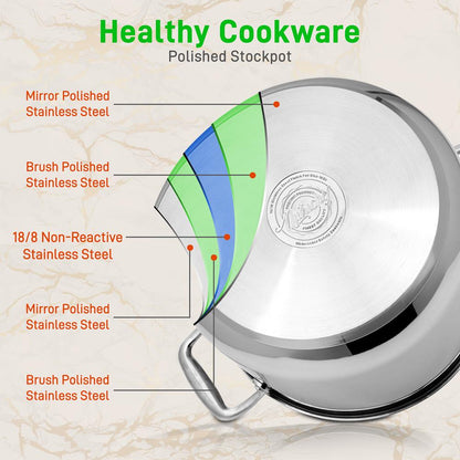 8-Quart Stock Pot, Even Heat, Stainless Steel, See-Through Lid