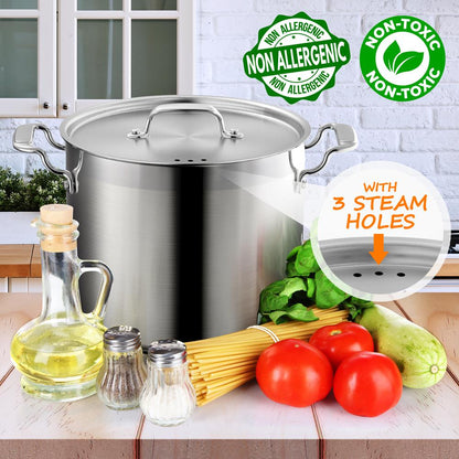 12-Quart Stockpot for Stew & Soup, Induction Compatible, Stainless Steel