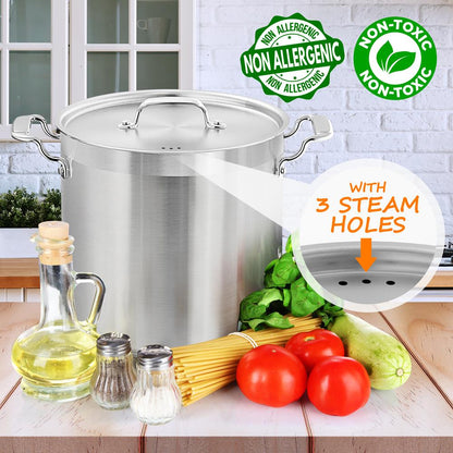 24 Qt Stainless Steel Stockpot, Even Heat, Induction Compatible