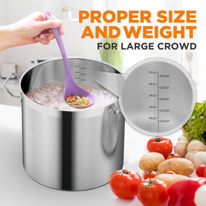 30 Qt Stainless Steel Stockpot, Even Heat, Induction Compatible