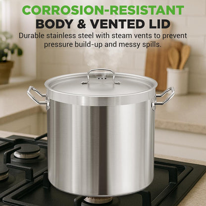 35 Qt Stainless Steel Stockpot, Even Heat, Induction Compatible
