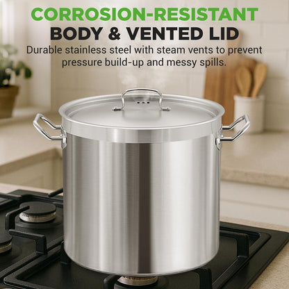 40 Qt Stainless Steel Stockpot, Even Heat, Induction Compatible