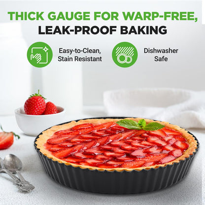 2 Round Tart Pans, Nonstick Carbon Steel, Removable Base, 9 Inch