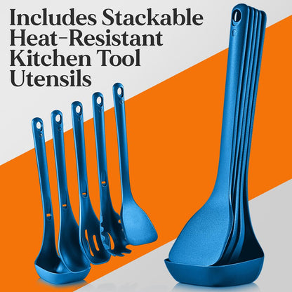 Kitchen Utensils Set Heat-Resistant Silicone Easy Clean Blue