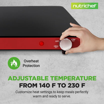 Electric Warming Tray Keeps Food Warm Glass Surface Adjustable Temp Red