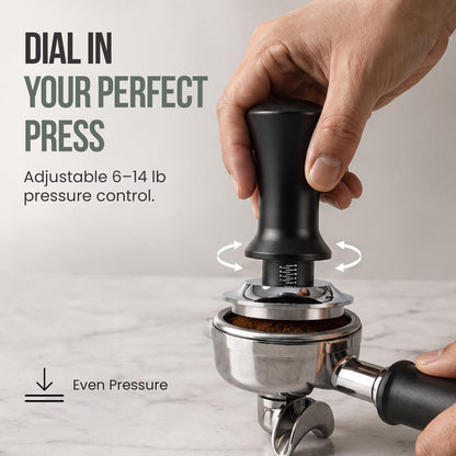 Neate Spring-Loaded Coffee Tamper For Espresso Machines | 51Mm Portafilter Spring-Loaded | 6-14 Lbs Of Calibrated Pressure | Depth-Adjustable | Great For Coffee & Espresso Enthusiasts | Black