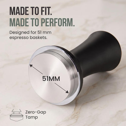 Neate Spring-Loaded Coffee Tamper For Espresso Machines | 51Mm Portafilter Spring-Loaded | 6-14 Lbs Of Calibrated Pressure | Depth-Adjustable | Great For Coffee & Espresso Enthusiasts | Black
