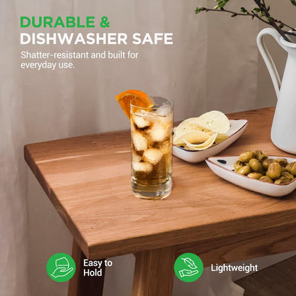 Highball Glasses Set 4, Durable Crystal, 14.2oz, Tall, Clear