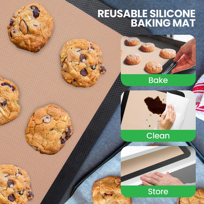 Silicone Baking Mats, Non-stick, Food-Grade, Oven-Safe to 480°F, 2 Pack
