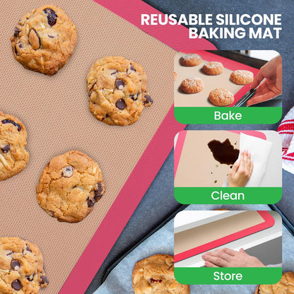 Silicone Baking Mats Non-stick Food-Grade Oven-Safe 480°F Pink