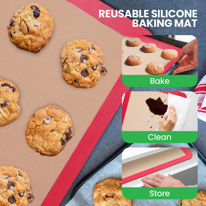 Silicone Baking Mats - Nonstick, Oven-Safe 480°F, Red, 24.4"x16.5"