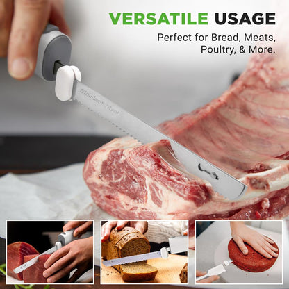 Cordless Electric Knife, Quick Carving, Stainless Steel Blades, White/Grey