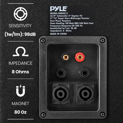 Portable PA Speaker System 1600W Dual 12" Woofers MDF Construction