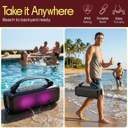 Pyle 2.0Ch Portable Bluetooth Speaker With Tws Function, Fm Radio, A2Dp, Hd Audio, Rgb Led Lights, And Shockproof Design (Black)