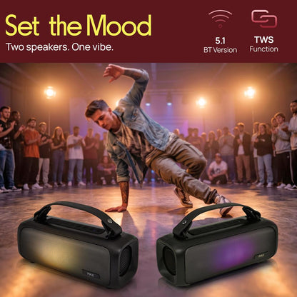 Pyle 2.0Ch Portable Bluetooth Speaker With Tws Function, Fm Radio, A2Dp, Hd Audio, Rgb Led Lights, And Shockproof Design (Black)