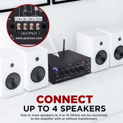 40W Bluetooth Power Amplifier - Stream Music - 2 Mic Inputs, LED Display