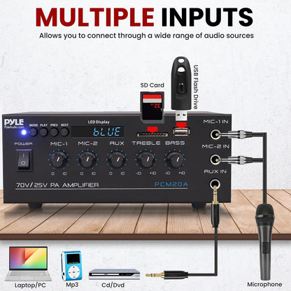 40W Compact PA Amplifier with Mic Inputs and Bluetooth