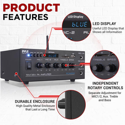 40W PA Amplifier with Bluetooth USB SD FM Radio