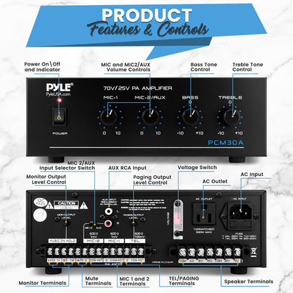 60W Bluetooth Power Amplifier - Wireless Streaming, LED Display, RCA Inputs