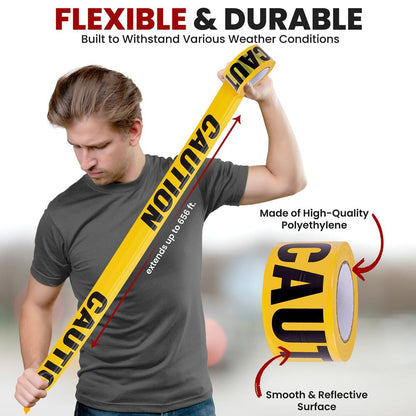6 Pieces Caution Tape Set High Visibility Polyethylene Yellow