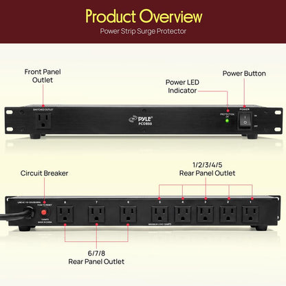 Surge Protector Power Strip 9 Outlets 15A Rack Mount AC Filter