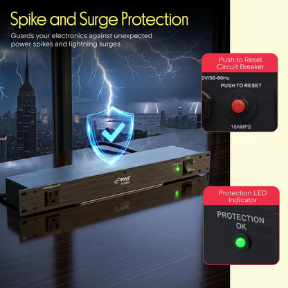 Surge Protector Power Strip 9 Outlets 15A Rack Mount AC Filter