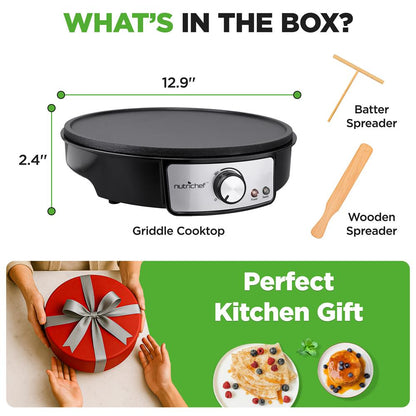 Electric Crepe Maker - Quick Cooking, Nonstick 12" Aluminum Griddle