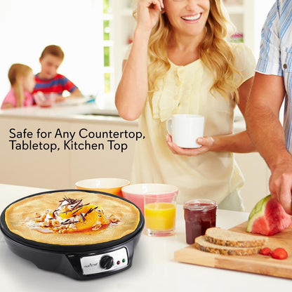 Crepe Maker with Non-Stick 12” Plate for Easy Cleanup and Even Heating