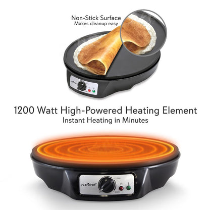 Crepe Maker with Non-Stick 12” Plate for Easy Cleanup and Even Heating