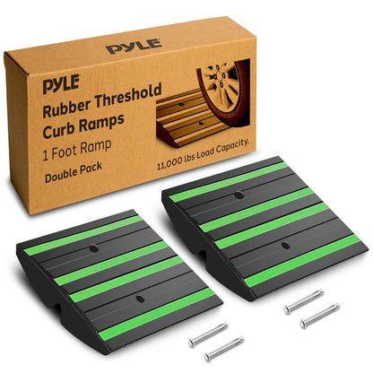 Rubber Curb Ramp Set, Non-Slip, 11,000 lbs Capacity, Green Reflective