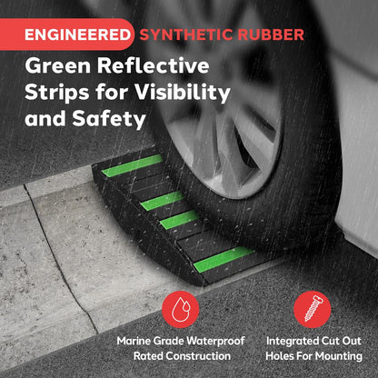 Rubber Curb Ramp Set, Non-Slip, 11,000 lbs Capacity, Green Reflective