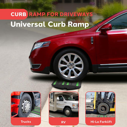 Rubber Curb Ramp Set, Non-Slip, 11,000 lbs Capacity, Green Reflective
