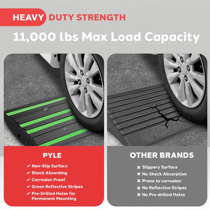 Rubber Curb Ramp Set, Non-Slip, 11,000 lbs Capacity, Green Reflective