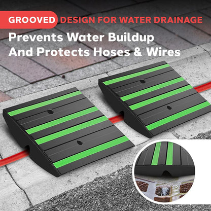 Rubber Curb Ramp Set, Non-Slip, 11,000 lbs Capacity, Green Reflective