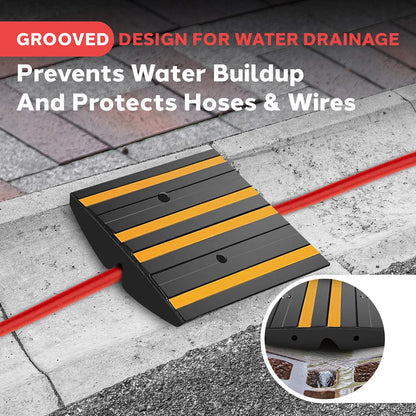 Rubber Curb Ramp 11,000 lbs Capacity Non-Slip Waterproof Yellow Strips