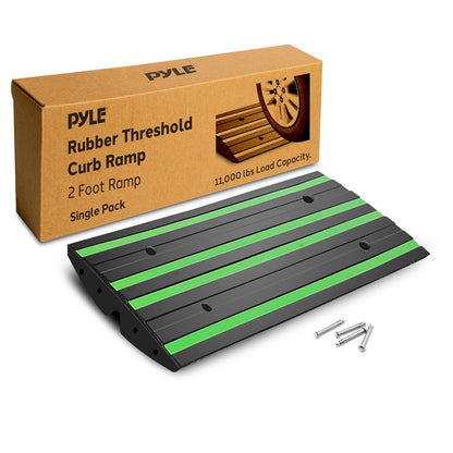 Rubber Curb Ramp 2ft Non-Slip Waterproof Green Reflective Strip
