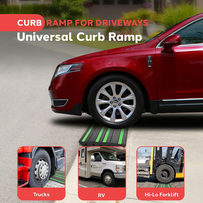 Rubber Curb Ramp 2ft Non-Slip Waterproof Green Reflective Strip