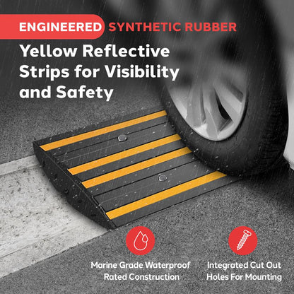 Rubber Curb Ramp, Smooth Drive, Non-Slip Waterproof, Green Reflective