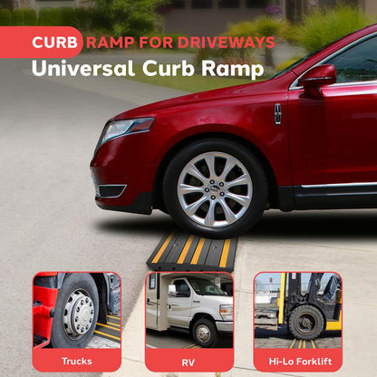 Rubber Curb Ramp, Smooth Drive, Non-Slip Waterproof, Green Reflective