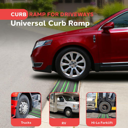 4 ft Rubber Curb Ramp, Non-Slip, Waterproof, Green Reflective Strips
