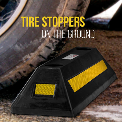 2-Pack Heavy Duty Wheel Stops for Parking, Reflective Rubber, Yellow