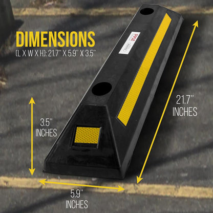 Vehicle Wheel Stop 4-Pack, Parking Assistance, Reflective Rubber, Yellow