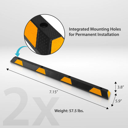 72" Heavy-Duty Rubber Wheel Stops, Reflective Strips, Pack of 2