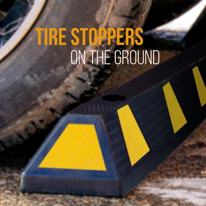 Car Wheel Stop - Vehicle & Truck Parking Curb Tire Stop, Heavy-Duty Rubber Tire Block (Extra Wide Style)
