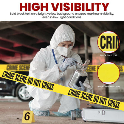 Crime Scene Tape Set, High Visibility, Polyethylene, Yellow, 656 ft