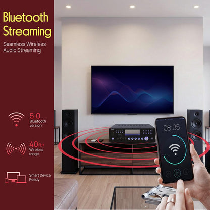 4-Channel Bluetooth Amplifier 3000W Peak, CD/DVD Player, FM Radio