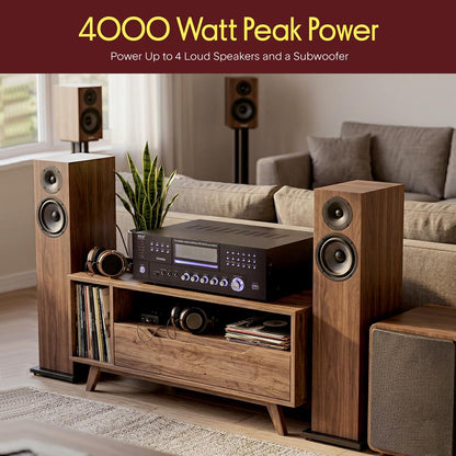 4-Channel Bluetooth Amplifier 3000W Peak, CD/DVD Player, FM Radio